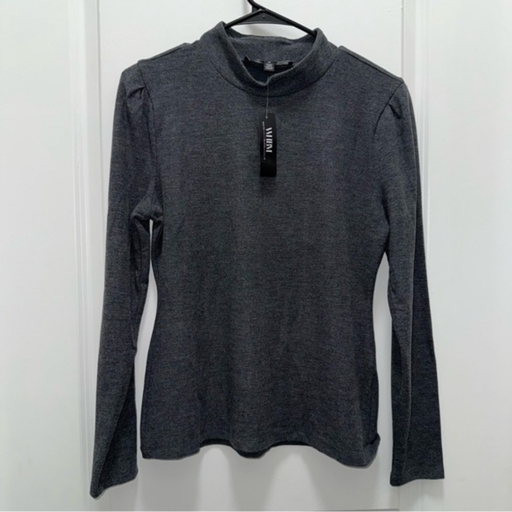 NWT White House Black Market Charcoal Gray Mock Neck Long Sleeve Top